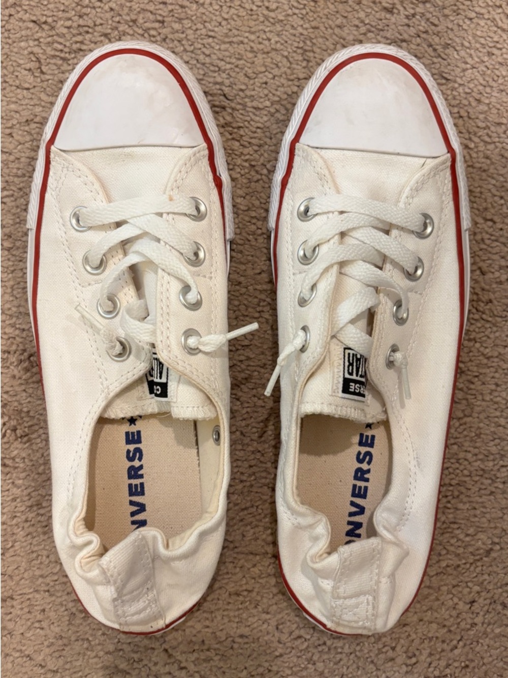Women's Athletic Shoe - Cream with Red Trim